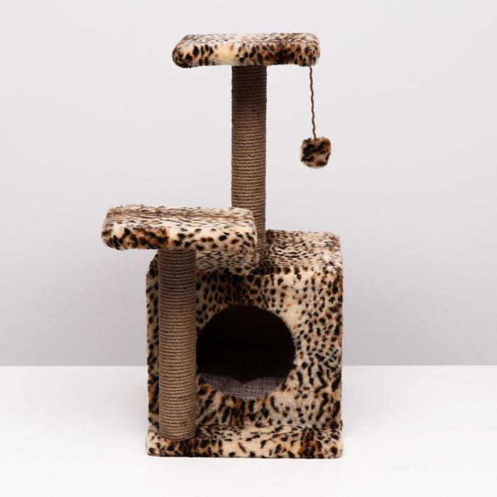 Домик для кошек с когтеточкой, квадратный, 3х-этажный, 45 × 47 × 75 см, леопард - фото 2 - id-p223883384