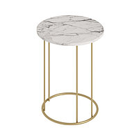 Кофейный столик «Ст127.0», 450×450×650 мм, цвет МДФ монте белый / металл металлик золотой