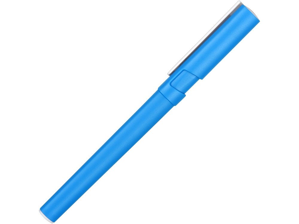 Ручка пластиковая шариковая трехгранная Nook с подставкой для телефона в колпачке, голубой/белый - фото 3 - id-p223889216