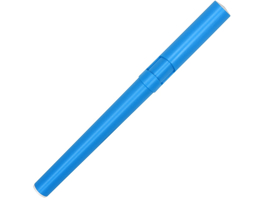 Ручка пластиковая шариковая трехгранная Nook с подставкой для телефона в колпачке, голубой/белый - фото 4 - id-p223889216