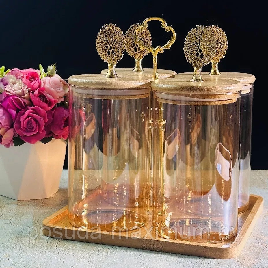 Набор банок Lenardi, на подставке, стекло, 4 предмета, 1100 мл  152-004