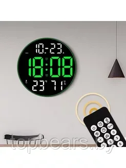 Часы-будильник электронные настенные DS-3813L (зеленые+белые цифры) с пультом, влажность, температура - фото 4 - id-p223899882
