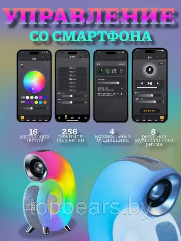 Беспроводная мини умная смарт колонка 4 в 1 с блютуз Conch Music Light, 256 режимов освещения - фото 7 - id-p223899993