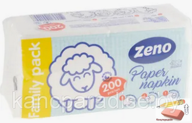 Салфетки бумажные Zeno, 230х230 мм., белые 200 штук, арт.1427767