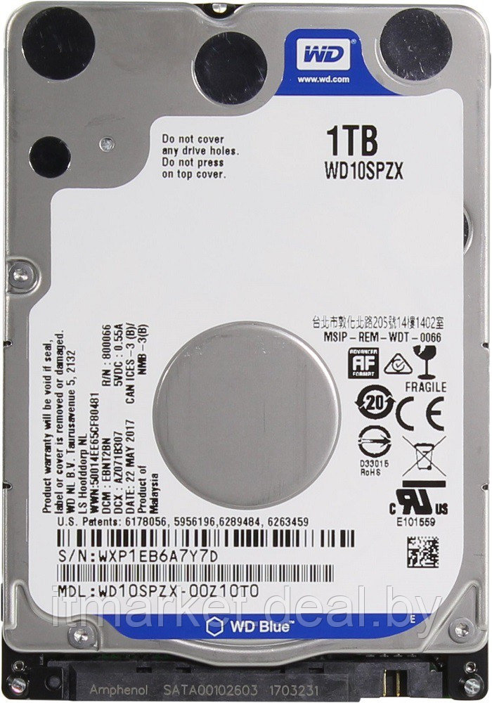 Жесткий диск 1Tb Western Digital WD10SPZX Blue (SATA-6Gb/s, 5400rpm, 128Mb) - фото 1 - id-p223837576
