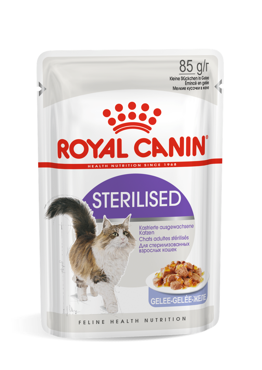 Корм влажный Royal Canin Sterilised для стерилизованных взрослых кошек (кусочки в желе), 85гр.