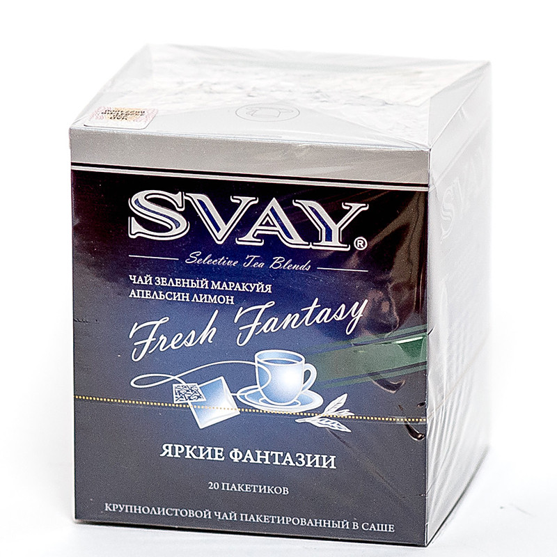 Чай "Svay Fresh fantasy", ТМ "SVAY" чай зеленый, маракуйя, апельсин, лимон (пакетированный саше 20х2 гр) - фото 1 - id-p223933929