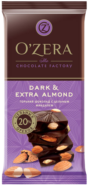 ПШ525 КДВ Горький шоколад OZera DarkExtraAlmond с цельным миндалем, 16шт/90г РФ