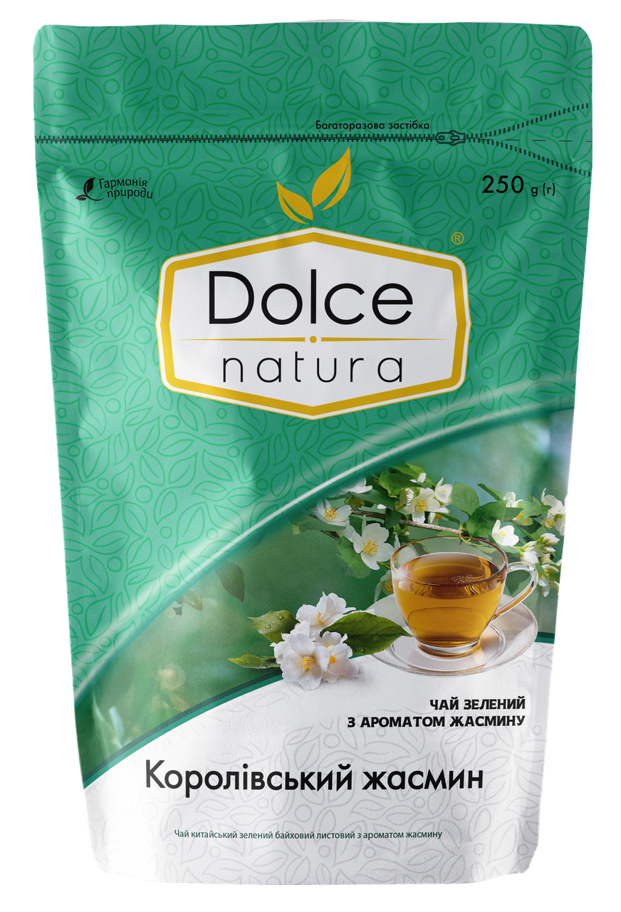 Чай "Королевский жасмин", ТМ "Dolce Natura" китайский зеленый байховый листовой с ароматом жасмина, 250 гр - фото 1 - id-p223934999
