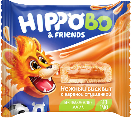 ВБ301 КДВ Пирожные бисквитные "HippoBo" с начинкой из вареной сгущенки 12шт/32 г РФ