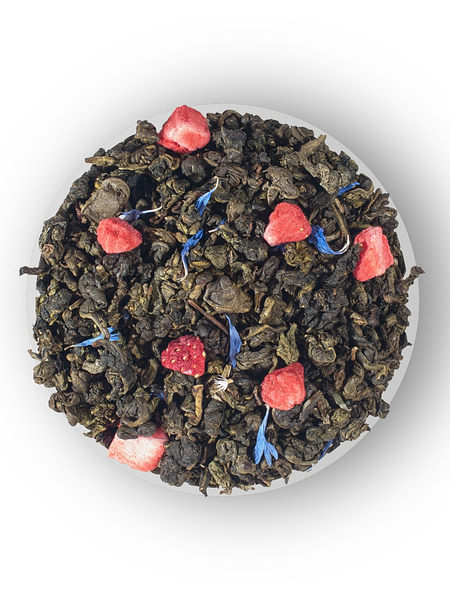 Чай "Клубничный зефир", ТМ "Чайные шедевры" зеленый байховый листовой с растительным сырьем и ароматом - фото 1 - id-p223935292
