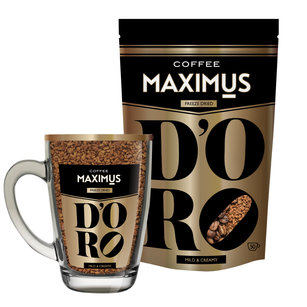 Кофе сублимированный в стеклянной кружке "D' ORO" ТМ Maximus 70 гр (1*12) - фото 1 - id-p223934329