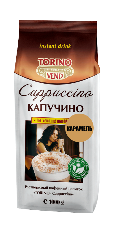 Капучино "Карамель", т.м. "TORINO", произв. "ARISTOCRAT", растворимый кофейный напиток, 1 кг (1кор/12шт)