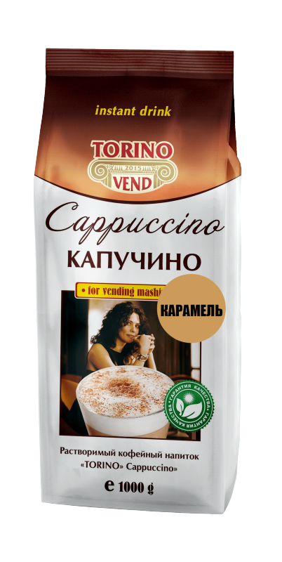 Капучино "Карамель", т.м. "TORINO", произв. "ARISTOCRAT", растворимый кофейный напиток, 1 кг (1кор/12шт) - фото 1 - id-p223935390