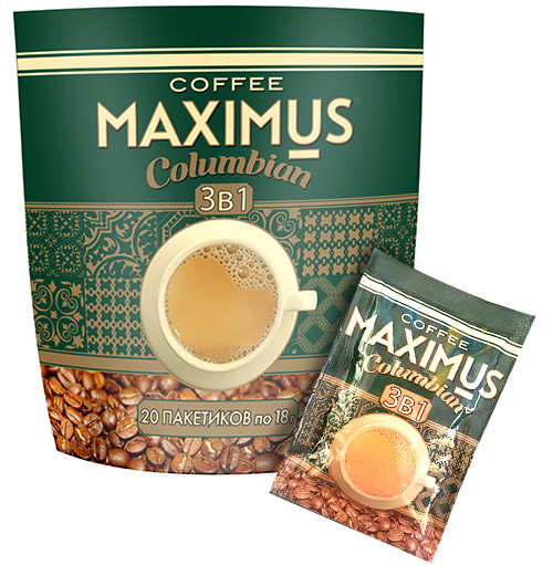 Кофейная растворимая смесь "Кофе 3 в 1" ТМ "Maximus" 1 м/у, 20п.*18 гр, (1*18) - фото 1 - id-p223934519