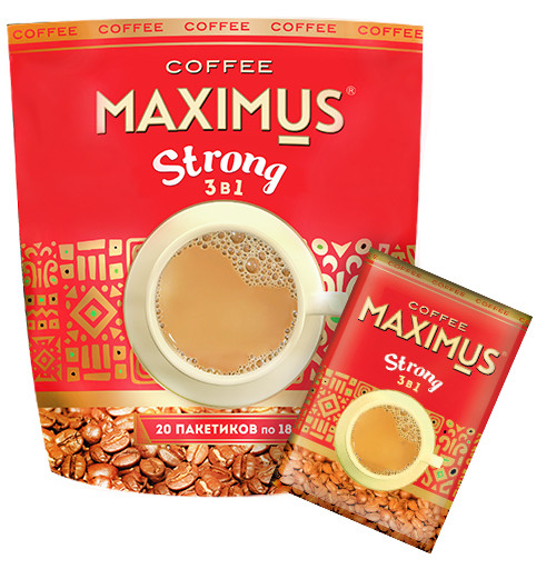 Кофейная растворимая смесь "Кофе 3 в 1 Strong" ТМ "Maximus" 1 м/у, 20п.*18 гр, (1*18) - фото 1 - id-p223934594