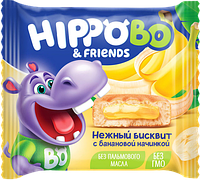 ВБ302 КДВ Пирожные бисквитные "HippoBo" с желейной банановой начинкой 12шт/32 г РФ