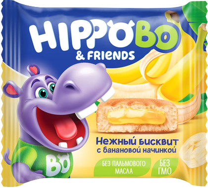 ВБ302 КДВ Пирожные бисквитные "HippoBo" с желейной банановой начинкой 12шт/32 г РФ - фото 1 - id-p223934612