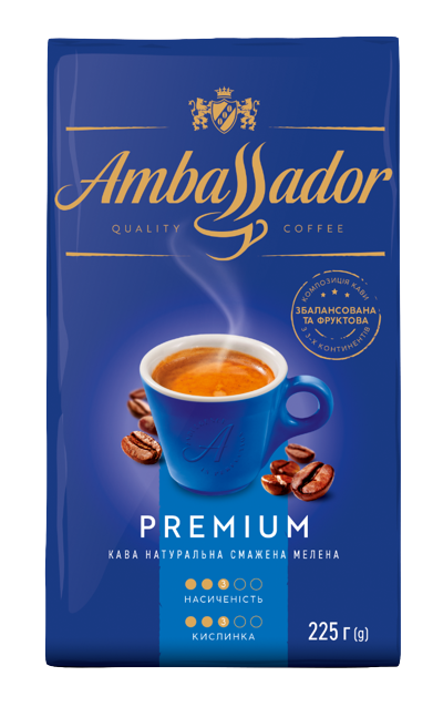 Кофе натуральный жаренный молотый Ambassador Premium, вак.уп. 225г*12, Польша - фото 1 - id-p223934665