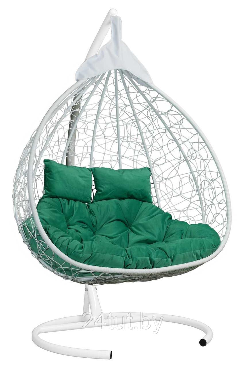 Подвесное двухместное кресло-кокон FISHT белый/зеленый - фото 3 - id-p223945153