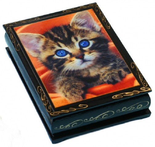 Шкатулка «Голубоглазый котенок» 10*14 см, черная - фото 1 - id-p203781688