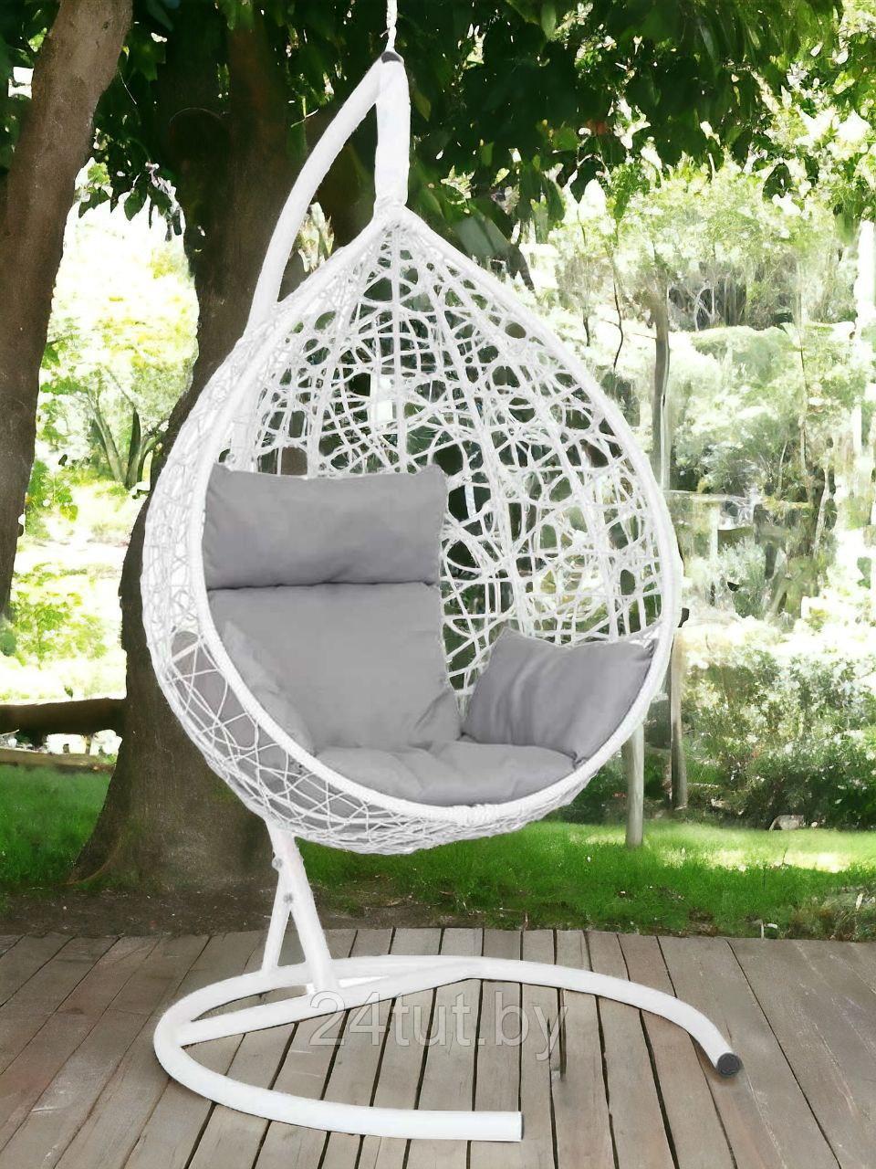 Подвесное кресло-кокон SEVILLA белый каркас (светло-серая подушка)