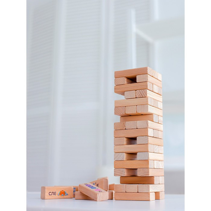 Настольная игра дженга «Башня с ребусами», 54 элемента - фото 1 - id-p223956608