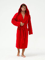 Мужской махровый халат размер 54-56 красный с капюшоном