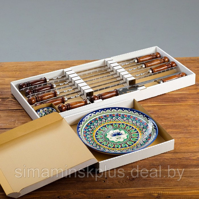 Набор с шампурами подарочный "Шафран", 12 предметов, в деревянной коробке, шампуры 50см - фото 2 - id-p223956888