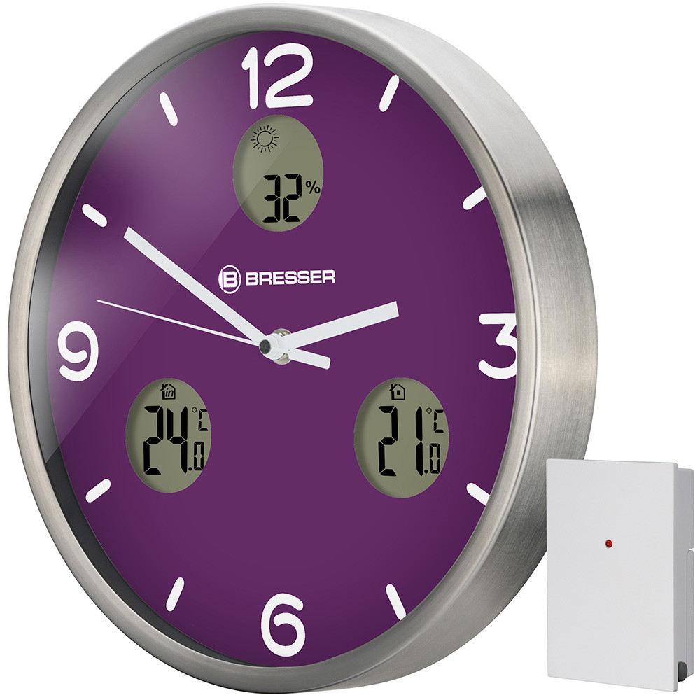 Часы настенные Bresser MyTime io NX Thermo/Hygro, 30 см, серые (Фиолетовый) - фото 3 - id-p148584786