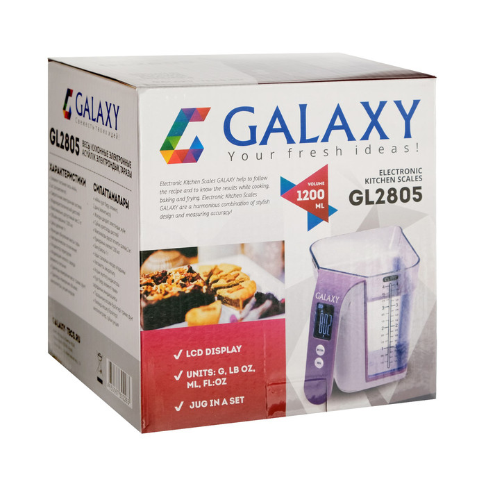 Весы кухонные Galaxy GL 2805, электронные, до 2 кг, LCD-дисплей, фиолетовые - фото 8 - id-p223997695
