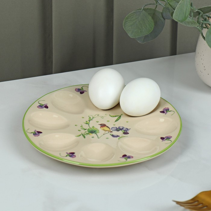 Подставка фарфоровая для яиц Доляна «Зелёный сад», d=19,5 см - фото 1 - id-p223997800
