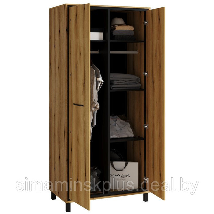 Шкаф «Мельбурн 1003.М1», 977 × 564 × 2120 мм, цвет дуб эвок прибрежный / чёрный - фото 2 - id-p223998807