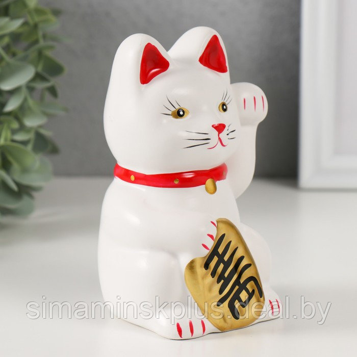 Копилка керамика "Белый кот Манэки-нэко с колокольчиком" 8х7,5х13 см - фото 2 - id-p223999135