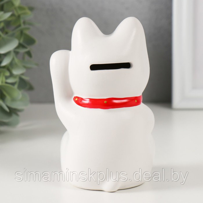 Копилка керамика "Белый кот Манэки-нэко с колокольчиком" 8х7,5х13 см - фото 3 - id-p223999135