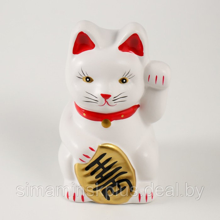 Копилка керамика "Белый кот Манэки-нэко с колокольчиком" 8х7,5х13 см - фото 5 - id-p223999135