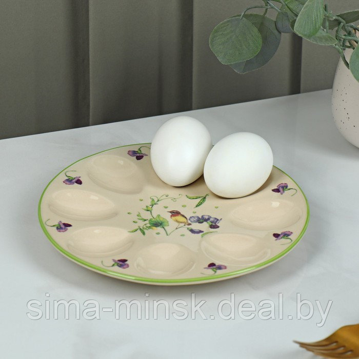 Подставка фарфоровая для яиц Доляна «Зелёный сад», d=19,5 см - фото 1 - id-p224003411