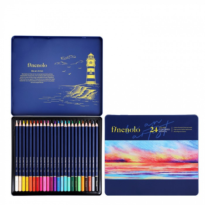 Карандаши художественные 24 цвета, Finenolo, 3.8 мм, шестигранные, в металлическом пенале - фото 1 - id-p224004638