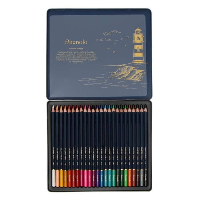 Карандаши художественные 24 цвета, Finenolo, 3.8 мм, шестигранные, в металлическом пенале - фото 3 - id-p224004638
