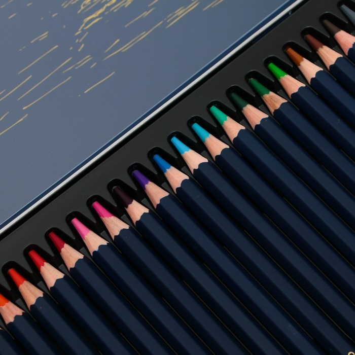 Карандаши художественные 24 цвета, Finenolo, 3.8 мм, шестигранные, в металлическом пенале - фото 4 - id-p224004638