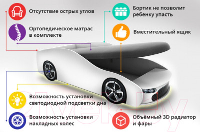 Стилизованная кровать детская Бельмарко Бондмобиль с подъемным механизмом и матрасом / 556 - фото 4 - id-p224005699