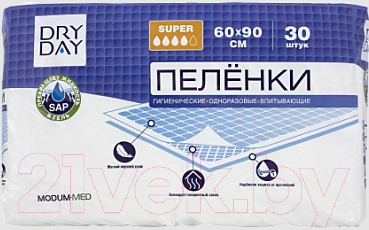 Набор пеленок одноразовых впитывающих Modum Dry Day Super 60x90 - фото 1 - id-p224006343