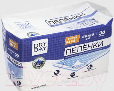 Набор пеленок одноразовых впитывающих Modum Dry Day Super 60x90 - фото 2 - id-p224006343