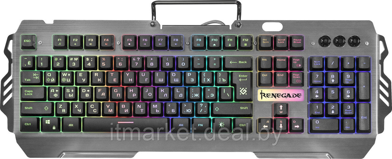 Клавиатура Defender Renegade GK-640DL RU (45640) Grey (USB, игровая, металл, с подсветкой, подставка под - фото 1 - id-p224008036