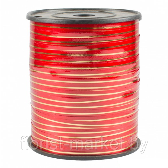 Лента полипропиленовая 0,5 см*250 ярд., красный с золотом