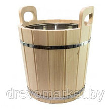 Запарник (ведро) деревянное купить для веника в бане из Липы на 20 л, вставка нержавейка.