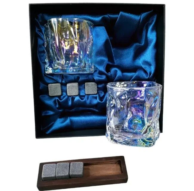 Подарочный набор для виски 2 стакана, подставка с камнями AmiroTrend ABW-311 blue pearl - фото 1 - id-p224013976