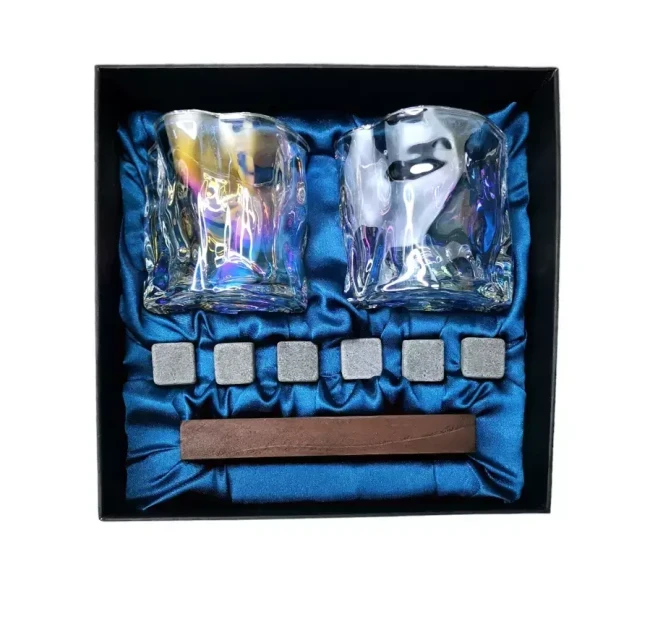Подарочный набор для виски 2 стакана, подставка с камнями AmiroTrend ABW-311 blue pearl - фото 2 - id-p224013976