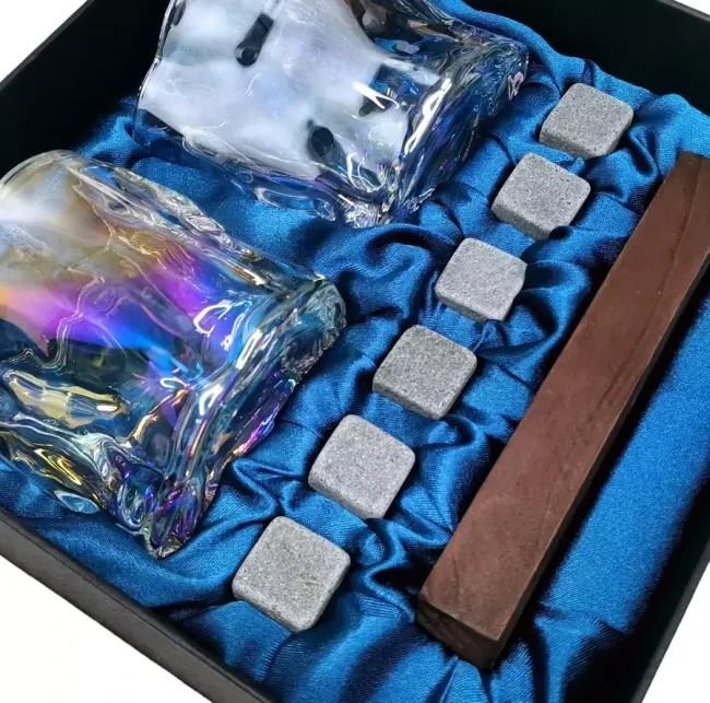Подарочный набор для виски 2 стакана, подставка с камнями AmiroTrend ABW-311 blue pearl - фото 4 - id-p224013976