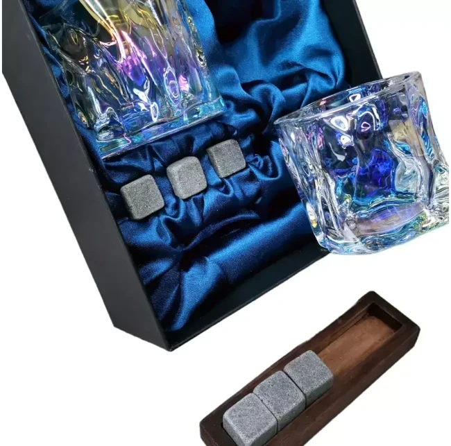 Подарочный набор для виски 2 стакана, подставка с камнями AmiroTrend ABW-311 blue pearl - фото 6 - id-p224013976